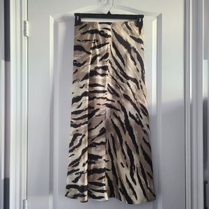 Pieces Satin Midi skirt Brown Zebra Print Womens Size Medium